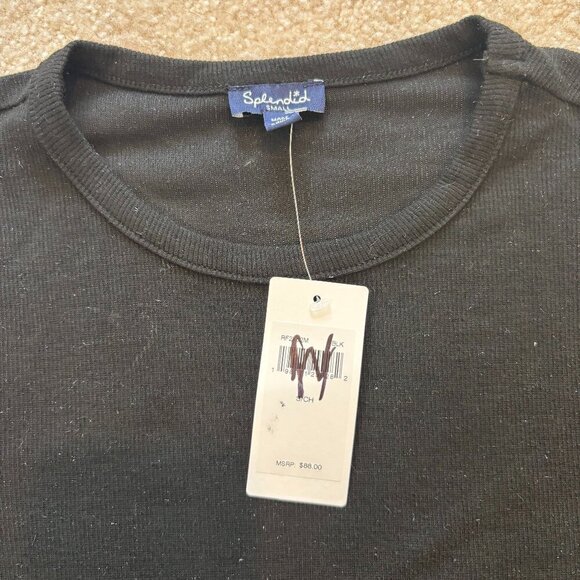 Splendid Isabella Shimmer Rib Top in Black Long Sleeve Crewneck - Size S - NWT - Picture 7 of 7